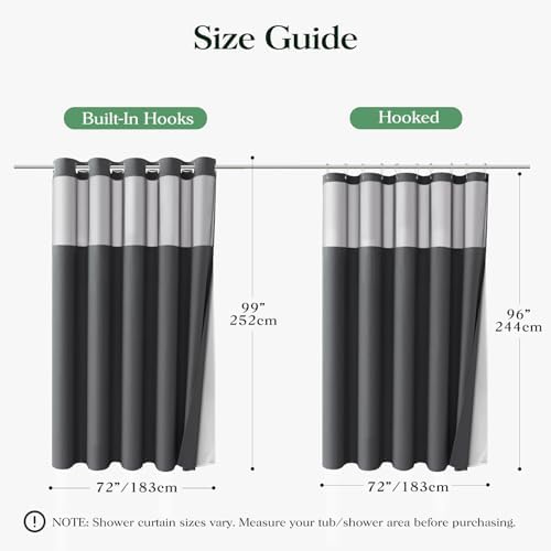 Dynamene Charcoal Grey Hook Free Waffle Shower Curtain & Snap Liner,72x99