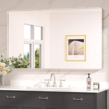 Keonjinn 48 x 30 Inch Brushed Nickel Bathroom Mirrors for Over Sink