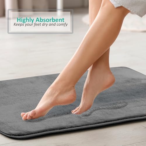 Clara Clark 3 Piece Bathroom Rugs, Velvet Memory Foam Bath Mat Set, Non-Slip Bath Rugs, Machine Wash, Dries Quickly, Ultra Soft Plush Bath Mats for Bathroom, 17 x 24/20 x 32 / Contour, Grey