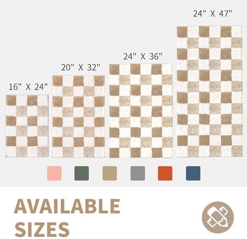 CozeCube Beige Checkered Bath Mat 32"x20" Non Slip Washable Rug