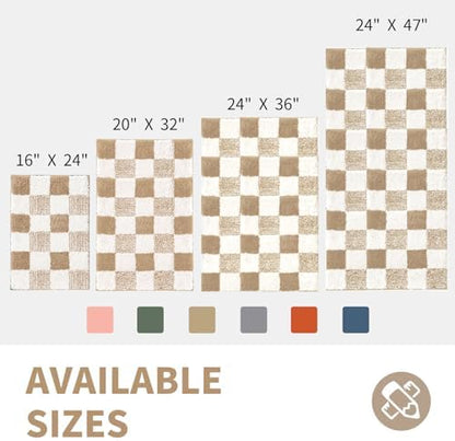 CozeCube Beige Checkered Bath Mat 32"x20" Non Slip Washable Rug