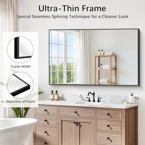DESBING Black Bathroom Mirror for Wall, 30x48 Inch Rectangle Mirrors with Metal Frame, Modern Vanity Wall Mirror Decor for Entryway Hangs, Bathroom, Living Room Horizontal or Vertical
