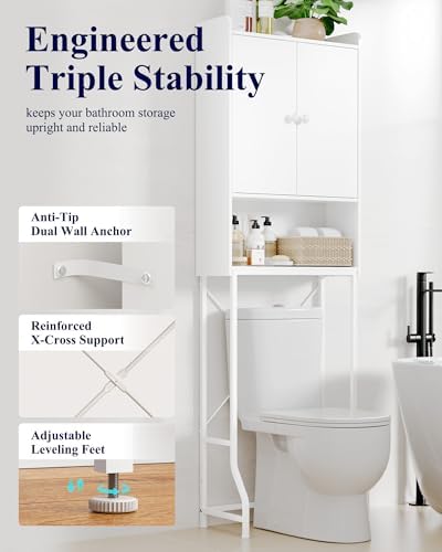 Kitsure 68.1"H Over Toilet Storage Cabinet, Magnetic Door, Adjustable Shelf