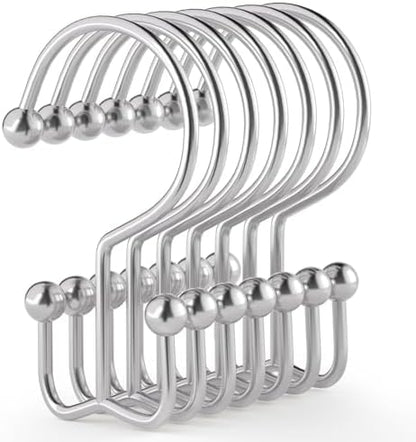 24 Pcs Shower Curtain Hooks, Goowin Shower Curtain Rings, Durable Silver Shower Curtain Hooks Rust Proof, Shower Rings for Curtain, Double Glide Shower Hooks for Shower Curtain Rods, Chrome