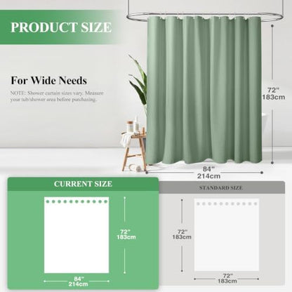 Dynamene Extra Wide Waffle Shower Curtain 256 GSM Fabric 84x72 Sage Green