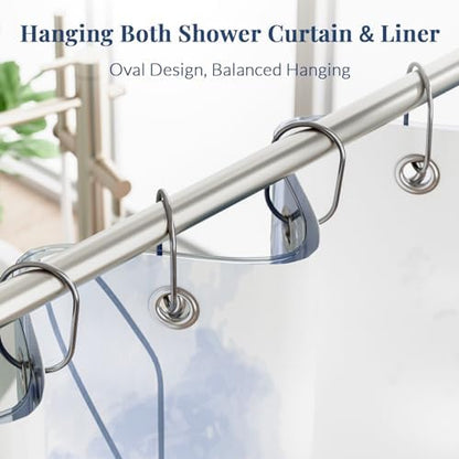 Bathway Chrome Shower Curtain Rings - 12 Pcs Anti-Drop, Rust Proof Metal Shower Hooks for Curtain Rod