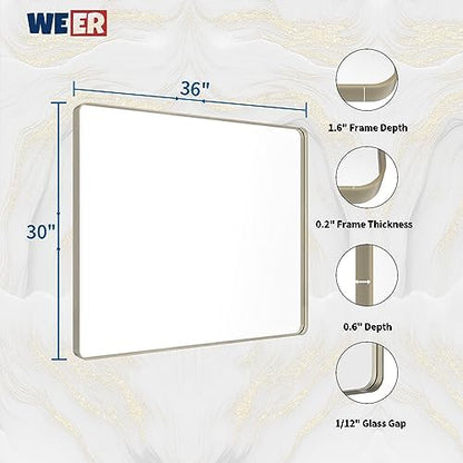 WEER Brushed Nickel Bathroom Vanity Mirror 36X30 Inch