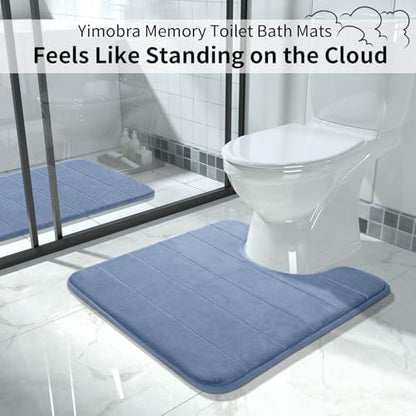 Yimobra Memory Foam Toilet Bath Mat U-Shaped, Soft and Comfortable, Super Water Absorption, Non-Slip, Thick, Machine Wash and Easier to Dry for Bathroom Commode Contour Rug, 24 X 24 Inches, Denim Blue