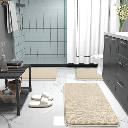 OLANLY Memory Foam Bathroom Runner Rug 59x20, Absorbent Long Bath Mat, Sand