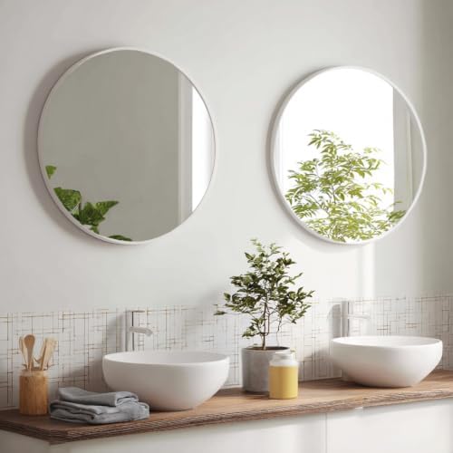 Sunniry White Bathroom Mirror 30 inch, 2 Pack Wall Mirror,Matte Metal Frame