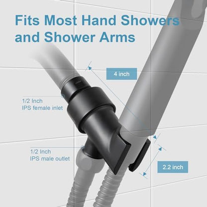 OFFO Shower Head Holder for Handheld Shower Head, Adjustable Shower Arm Mount for Connecting Shower Arm and Shower Hose, 1/2 Inch IPS Female Inlet and Male Outlet, Matte Black Finish