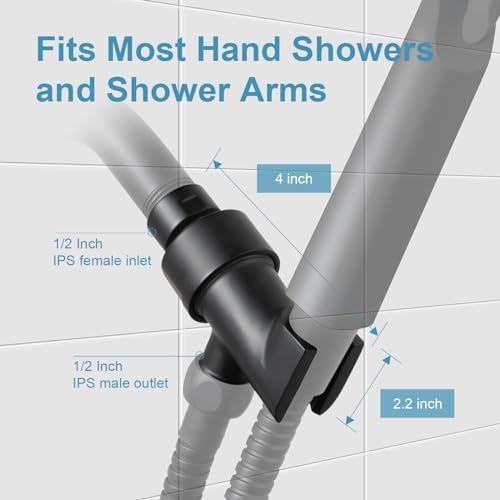 OFFO Shower Head Holder All Metal for Handheld Shower Head, Adjustable Shower Arm Mount with Solid Brass Pivot Ball, 1/2 in IPS Female Inlet and Male Outlet, Matte Black
