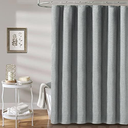 BTTN 60x72 Linen Textured Waterproof Fabric Shower Curtain Set, Grey/Gray