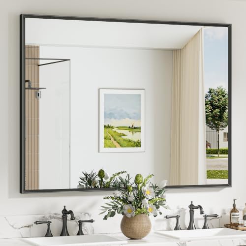 Keonjinn 48 x 36 Inch Black Bathroom Mirrors for Over Sink, Metal Frame