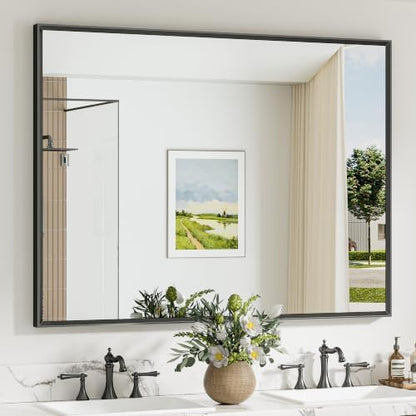 Keonjinn 48 x 36 Inch Black Bathroom Mirrors for Over Sink, Metal Frame