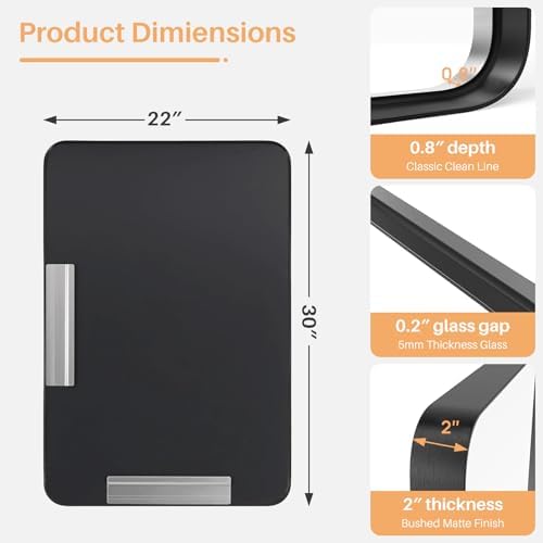 Bathroom Mirror for Wall, 30x22 Inch Rounded Rectangle Mirror, Black Metal Framed Bathroom Vanity Mirror for Restroom Farmhouse, Anti-Rust, Tempered Glass, Horizontally or Vertically Hanging