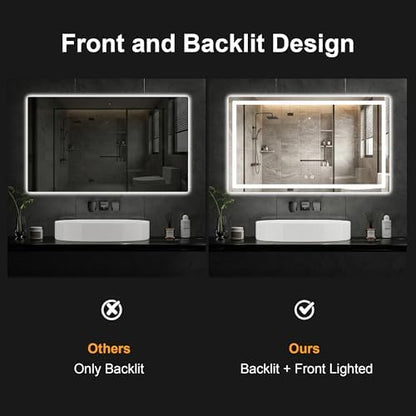 LED Bathroom Mirror with Lights, 30 x 50 Lighted Vanity Wall Mirror