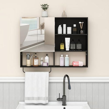 Bathroom Wall Cabinet, Medicine Cabinet with Mirror, Black