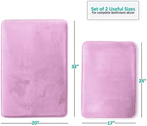 Clara Clark Bathroom Rug Set, 2 Piece Velvet Memory Foam Bath Mats with Non-Slip PVC Backing - Lavender Dream, Dries Quickly, Washable, Waterproof, Fade Resistant - 17x24 + 20x32 inches