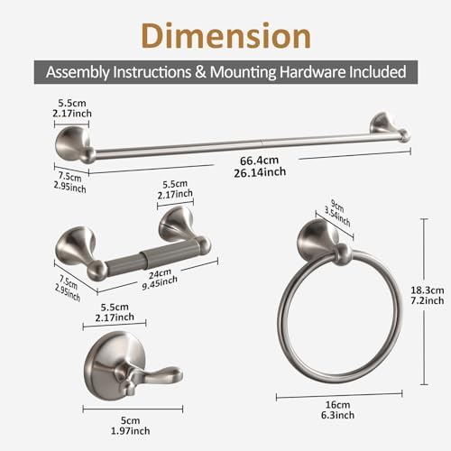 BGL Bathroom Accessories Set, Glossy Stain Nickel Expandable Towel Bar 4-Piece Bathroom Accessory Set Wall Mounted Towel Ring Robe Hook Toilet Paper Holder Towel Holder
