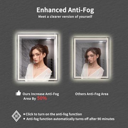 LED Bathroom Mirror, 28x32 Inch Gradient Front and Backlit LED Vanity Mirror, 3 Colors Dimmable CRI>90 Double Lights, IP54 Enhanced Anti-Fog, Hanging Plates Wall Mount Backlit Mirror
