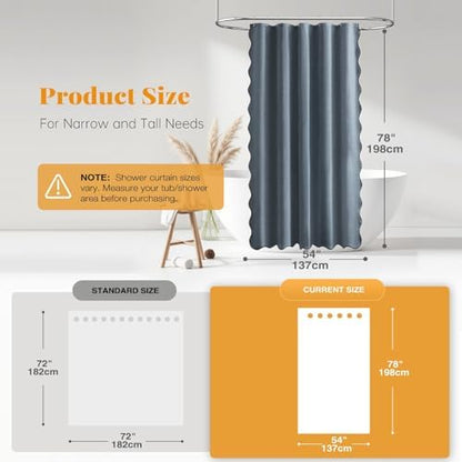 BTTN 54x78 Boho Scalloped Linen Textured Cloth Shower Curtain, Blue Grey