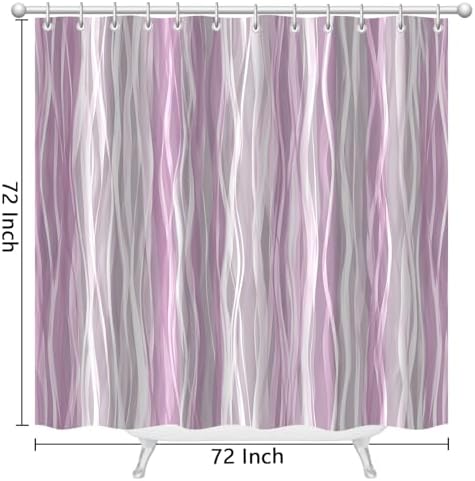 Moonslim Pink Grey Ombre Shower Curtain, Modern Wavy Abstract Striped Line Bathroom Curtain, Waterproof Fabric Bath Decor, 72 x 72 Inch