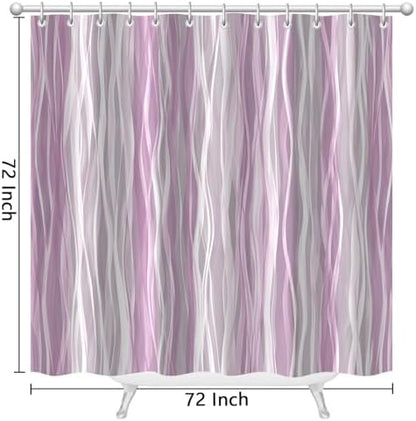 Moonslim Pink Grey Ombre Shower Curtain, Modern Wavy Abstract Striped Line Bathroom Curtain, Waterproof Fabric Bath Decor, 72 x 72 Inch