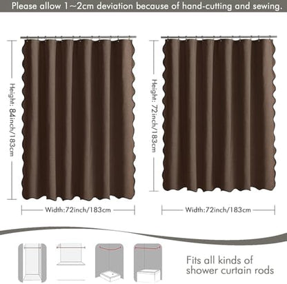MIULEE Brown Scalloped Linen Shower Curtain 72x72 Inches