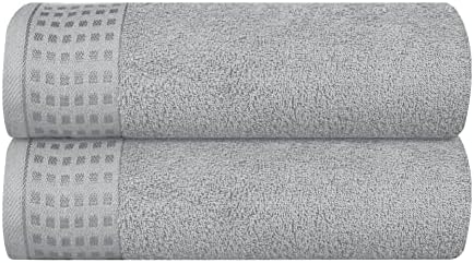 GLAMBURG 100% Cotton 2 Pack Oversized Bath Towel Set 28x55 Inches, Ultra Soft Highly Absorbant Compact Quickdry & Lightweight Large Bath Towels, Ideal for Gym Travel Camp Pool - Light Grey