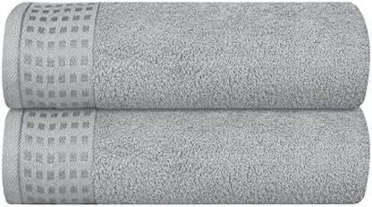GLAMBURG 100% Cotton 2 Pack Oversized Bath Towel Set 28x55 Inches, Ultra Soft Highly Absorbant Compact Quickdry & Lightweight Large Bath Towels, Ideal for Gym Travel Camp Pool - Light Grey