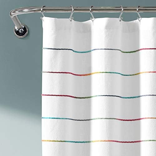 Lush Decor Ombre Stripe Yarn Dyed Cotton Shower Curtain, 72" W x 72" L, Rainbow - Fabric Shower Curtains - Striped Bathroom Curtain - Farmhouse & Coastal Decor