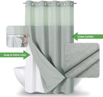 eachope No Hook Fabric Shower Curtain with Snap-in Liner,60x74 Sage Green