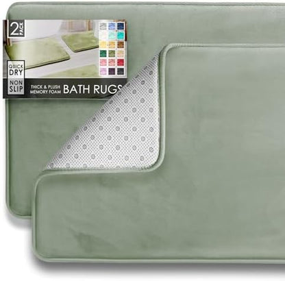 Clara Clark 2 Piece Bathroom Rug Set - Memory Foam, Bath Mat Set, Plush, Cozy, Ultra Soft, Non Slip, Machine Washable, Quick Dry - 24” x 17”+ 32” x 20” - Forest Green