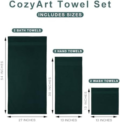 COZYART Luxury Bath Towel Set 6 Pcs, Deep Forest Green 100% Turkish Cotton