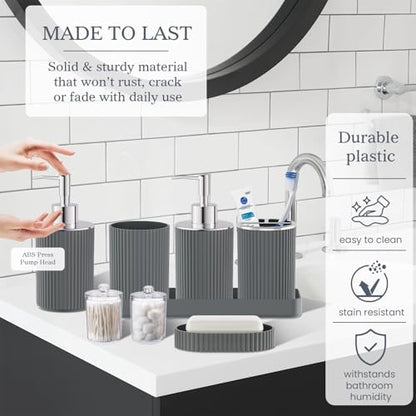 Grey Bathroom Accessories Set, 10PC Bathroom Set