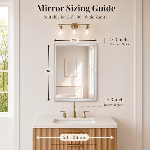 24x36 Inch Brushed Nickel Bathroom Mirror for Over Sink