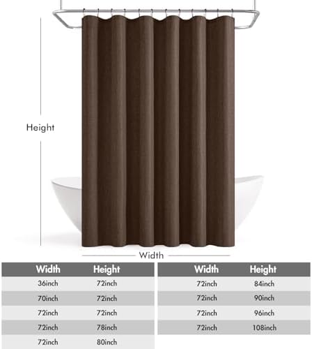 ANRODUO Brown Linen Textured Fabric Shower Curtain Set - W72xL72