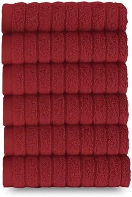 Elegant Comfort 100% Turkish Cotton Corduroy Ribbed Luxury Washcloths 6 Pack Soft 13 x 13 Inch - Higly Absorbent, Durable, Quick Dry, Spa Premium Hotel Quality for Bathroom or Travel, Burgundy