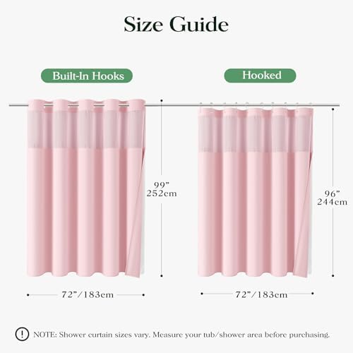 Dynamene Pink Hook Free Waffle Shower Curtain & Snap-in Fabric Liner,72x99