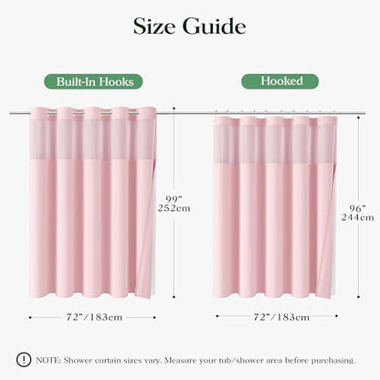 Dynamene Pink Hook Free Waffle Shower Curtain & Snap-in Fabric Liner,72x99
