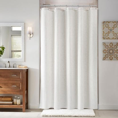 Naturoom Linen Shower Curtain 60x72 Inch for Bathroom Beige White 1 Panel