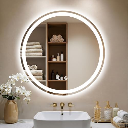 30 Inch Round LED Bathroom Mirror with Lights, Circle Lighted Vanity Mirror