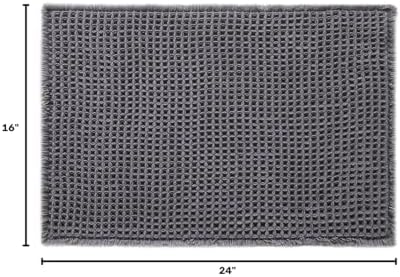 TYUU Waffle Bath Mat, Small Boho Bathroom Rugs Non Slip 24x16 Grey