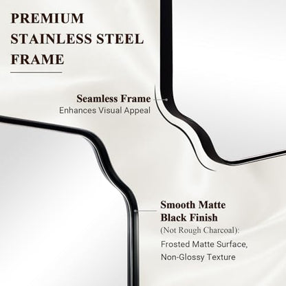 ANDY STAR Matte Black Mirror 26x38 Inch, Scalloped Wall Mirror, Unique Rectangular Bathroom Mirror in Premium Stainless Steel Metal Frame 1’’ Deep, Hangs Vertically/Horizontally