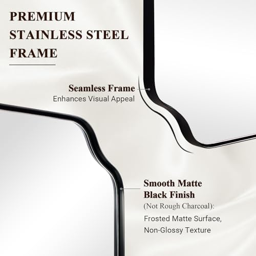 ANDY STAR Matte Black Mirror 24x40 Inch, Scalloped Mirror for Bathroom, Unique Rectangular Bathroom Mirror in Premium Stainless Steel Metal Frame 1’’ Deep, Hangs Vertically/Horizontally