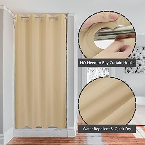 River Dream No Hook Stall Shower Curtain or Liner Microfiber Beige, 36x74