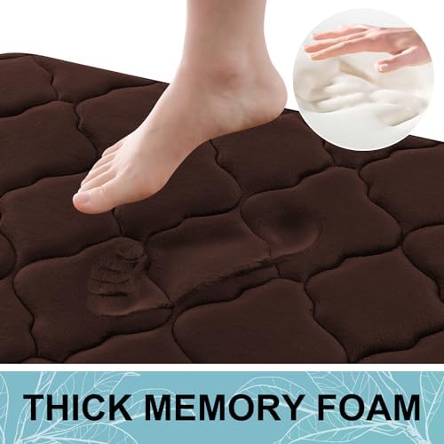 OLANLY Memory Foam Bath Mat Rug 47x24, Ultra Soft and Absorbent Bathroom Rugs, Non-Slip, Comfortable, Machine Washable Bath Carpet for Bathroom Floor, Tub, Shower and Home Decor Accessories, Brown