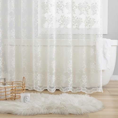 TUDECO Extra Long Ivory Lace Shower Curtain for Bathroom, 72W x 84L Inch