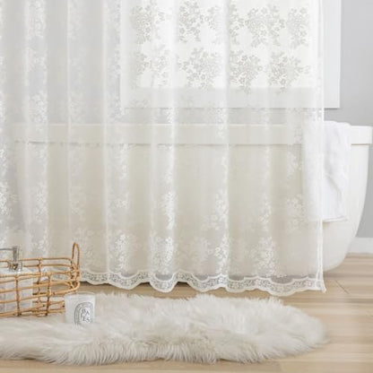 TUDECO Extra Long Ivory Lace Shower Curtain for Bathroom, 72W x 84L Inch